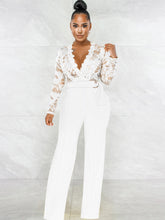 Lace Patchwork Long Sleeve V Neck Jumpsuit